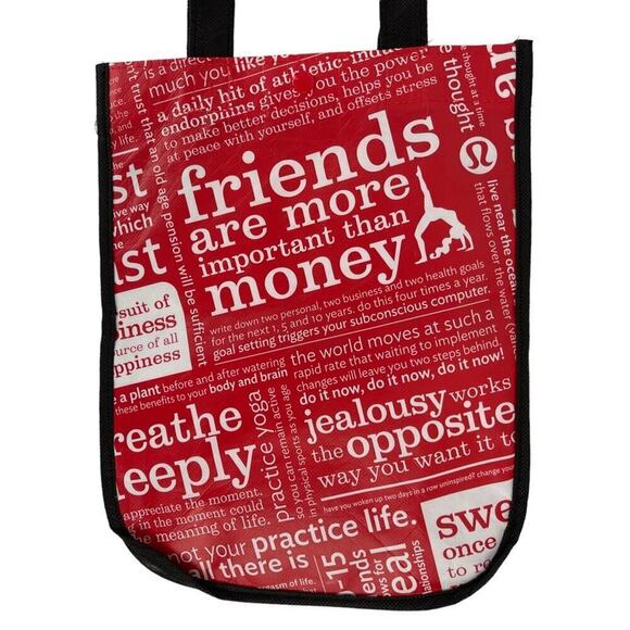 Lululemon Friends are More Important Than Money Shopping Tote Bag Red Black - Picture 3 of 14